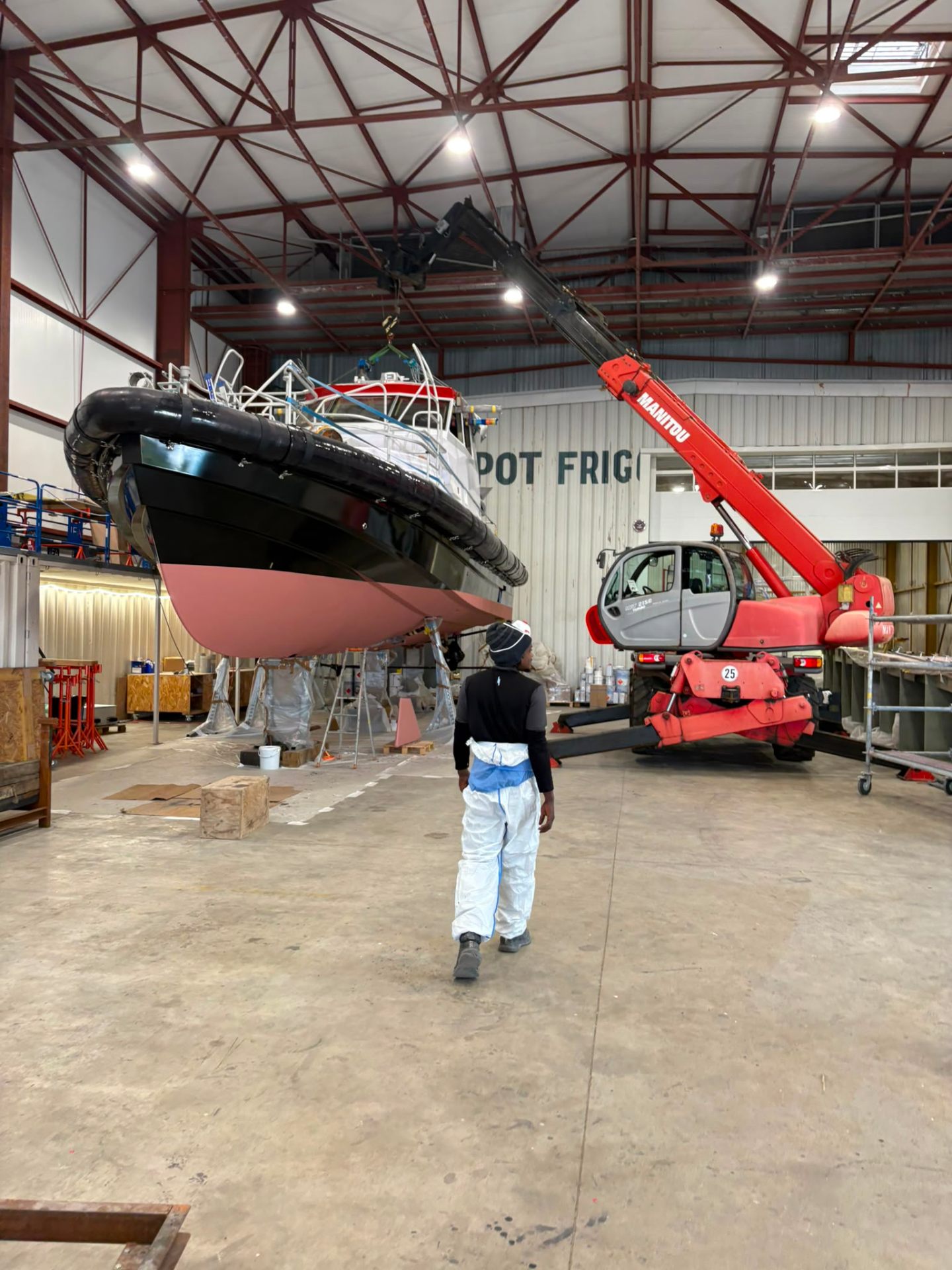 JEMAATECH technicians outfitting a workboat in a European shipyard
